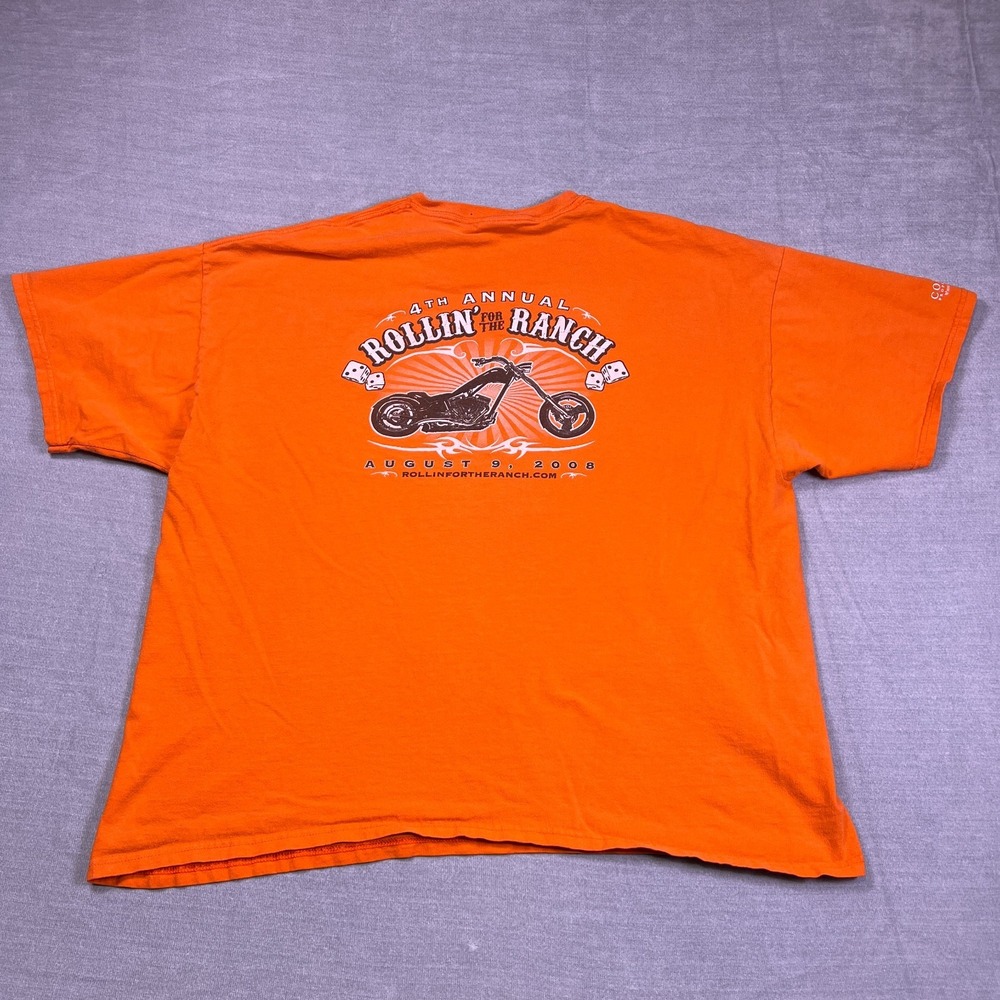Mens Biker Orange The King Ranch Rollin For The Ranch Graphic T-Shirt Size 2XL
